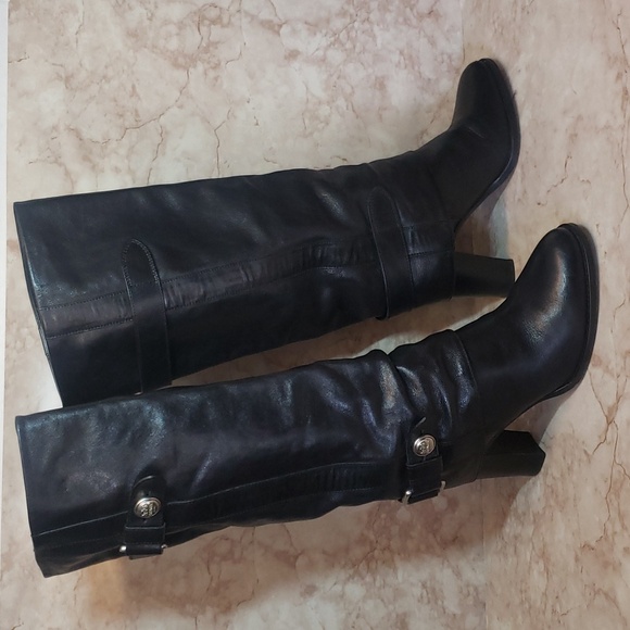 Coach Black Leather High Heel Pull On Women's Knee Length Boots Size 7 - Picture 1 of 9